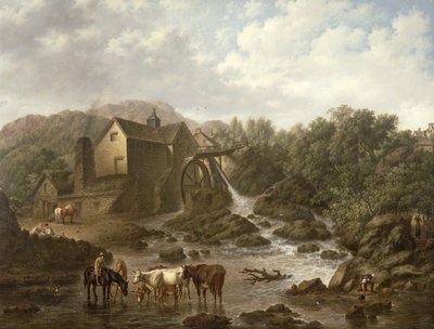 Scena fluviale con mulino a ruota, 1833 da Charles Towne
